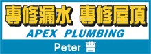 专修水管漏水‧屋顶修漏‧免费估价─PETER曹 APEX PLUMBING - PETER